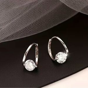 Elegant silver stainless steel zirconia earrings